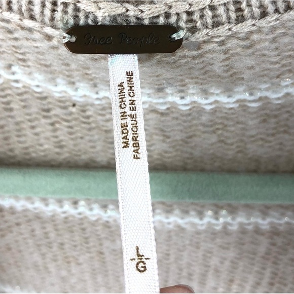 Free People Size Large Angora Blend Cardigan Open Front Sweater Striped Tan - Picture 4 of 9